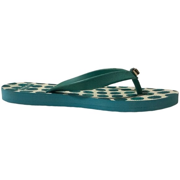 Coach Flip Flops Women Size 5/6 Green Dot Bow Flat Slip On Thong Sandal New York - Picture 12 of 16